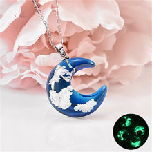 Chic Transparent Resin Rould Ball Moon Pendant Necklace Women Blue Sky White Cloud - ArsaOne