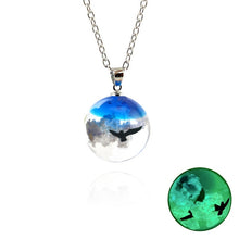 Chic Transparent Resin Rould Ball Moon Pendant Necklace Women Blue Sky White Cloud - ArsaOne
