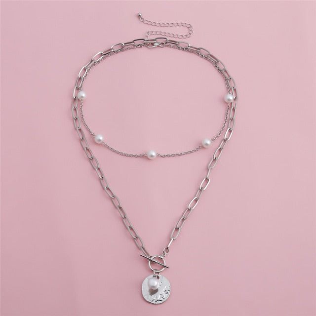 Ars Gothic Baroque Pearl Coin Pendant Choker Necklace - ArsaOne