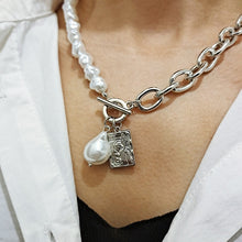 Ars Vintage Baroque Irregular Pearl Lock Chains Necklace Geometric Aangel Pendant - ArsaOne