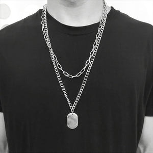 Hip Hop Multilayer Necklace Metal Cross Pendant Silver Color Chain Necklace - ArsaOne