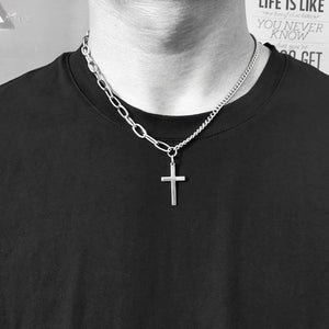 Hip Hop Multilayer Necklace Metal Cross Pendant Silver Color Chain Necklace - ArsaOne