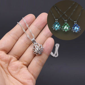 Gloo Luminous Glowing In The Dark Moon Lotus Flower Shaped Pendant Necklace - ArsaOne