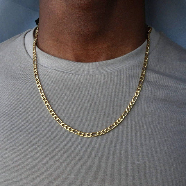 Figaro Chain Necklace Men Stainless Steel Gold Color Long Necklace - ArsaOne