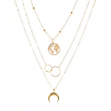Retro Moon World Map Circle Pendant Multilayer Gold Colodr Necklace Party Charm - ArsaOne