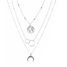 Retro Moon World Map Circle Pendant Multilayer Gold Colodr Necklace Party Charm - ArsaOne