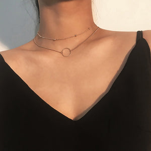 Modern Choker Necklace Two Layers Round Necklaces Gold Color - ArsaOne