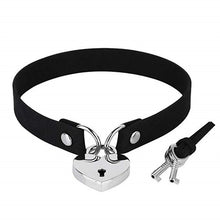 Punk PU Leather Lock Key Heart Round Spike Rivet Collar Studded Choker Necklace - ArsaOne