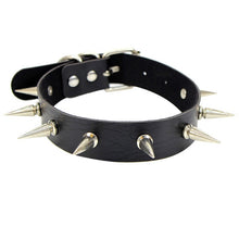 Punk PU Leather Lock Key Heart Round Spike Rivet Collar Studded Choker Necklace - ArsaOne