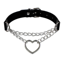 Punk PU Leather Lock Key Heart Round Spike Rivet Collar Studded Choker Necklace - ArsaOne