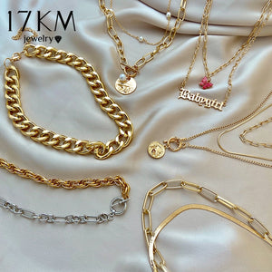 Asymmetric Lock Necklace for Women Twist Gold Silver Color Chunky Thick Lock Choker Chain Necklaces Party Jewelry - ArsaOne