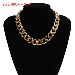 Miami Cuban Choker Necklace Collar Statement Hip Hop Big Chunky Aluminum Gold Color Thick Chain - ArsaOne