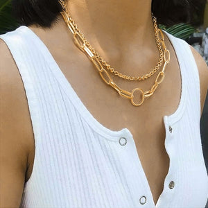 New Layered Chain Necklace Neck Chains Vintage Exaggerated Golden Goth Hoop Metal Necklace - ArsaOne