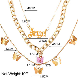 Ars Bohemian Multilayer Necklaces For Women Men Gold Butterfly Portrait Coin Cross Crystal Chokers - ArsaOne