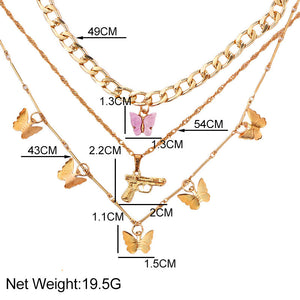 Ars Bohemian Multilayer Necklaces For Women Men Gold Butterfly Portrait Coin Cross Crystal Chokers - ArsaOne