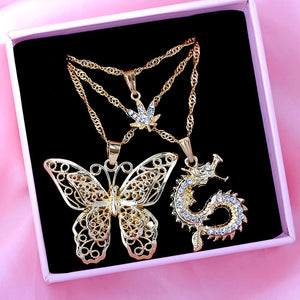 Ars Bohemian Multilayer Necklaces For Women Men Gold Butterfly Portrait Coin Cross Crystal Chokers - ArsaOne