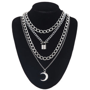 Ars Layered Chain Necklace Neck Chains Lock Pendant Jewelry For Women Punk Choker Padlock Goth - ArsaOne