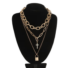 Ars Layered Chain Necklace Neck Chains Lock Pendant Jewelry For Women Punk Choker Padlock Goth - ArsaOne