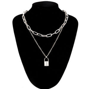 Ars Layered Chain Necklace Neck Chains Lock Pendant Jewelry For Women Punk Choker Padlock Goth - ArsaOne