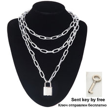 Ars Layered Chain Necklace Neck Chains Lock Pendant Jewelry For Women Punk Choker Padlock Goth - ArsaOne