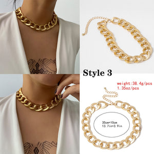 Miami Cuban Choker Necklace Collar Statement Hip Hop Big Chunky Aluminum Gold Color Thick Chain - ArsaOne