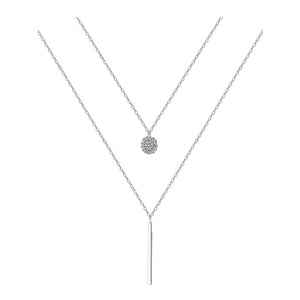 Ars Sterling Silver Double layer Necklace Round Shiny Full Zircon Long pendant Necklaces - ArsaOne