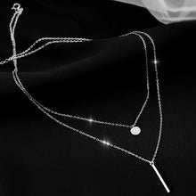 Ars Sterling Silver Double layer Necklace Round Shiny Full Zircon Long pendant Necklaces - ArsaOne