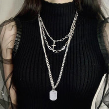 Hip Hop Multilayer Necklace Metal Cross Pendant Silver Color Chain Necklace - ArsaOne