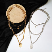 Hip Hop Multilayer Necklace Metal Cross Pendant Silver Color Chain Necklace - ArsaOne