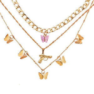 Ars Bohemian Multilayer Necklaces For Women Men Gold Butterfly Portrait Coin Cross Crystal Chokers - ArsaOne