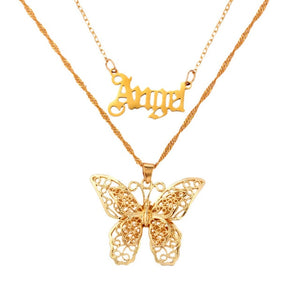 Ars Bohemian Multilayer Necklaces For Women Men Gold Butterfly Portrait Coin Cross Crystal Chokers - ArsaOne