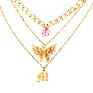 Ars Bohemian Multilayer Necklaces For Women Men Gold Butterfly Portrait Coin Cross Crystal Chokers - ArsaOne