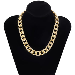 Miami Cuban Choker Necklace Collar Statement Hip Hop Big Chunky Aluminum Gold Color Thick Chain - ArsaOne