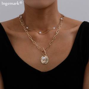 Ars Gothic Baroque Pearl Coin Pendant Choker Necklace - ArsaOne