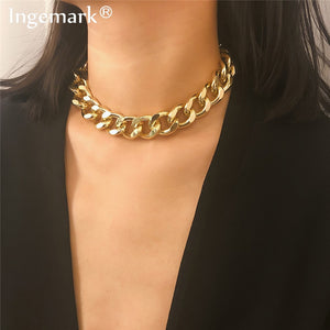 Miami Cuban Choker Necklace Collar Statement Hip Hop Big Chunky Aluminum Gold Color Thick Chain - ArsaOne