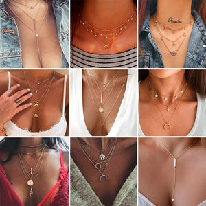 Bohemian Multilayer Cross Gold Pendant Necklaces For Women Punk Choker - ArsaOne