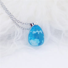 Chic Transparent Resin Rould Ball Moon Pendant Necklace Women Blue Sky White Cloud - ArsaOne